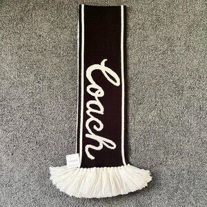 BNWT Coach Wool Blend Black and White Varsity Scarf with Fringe